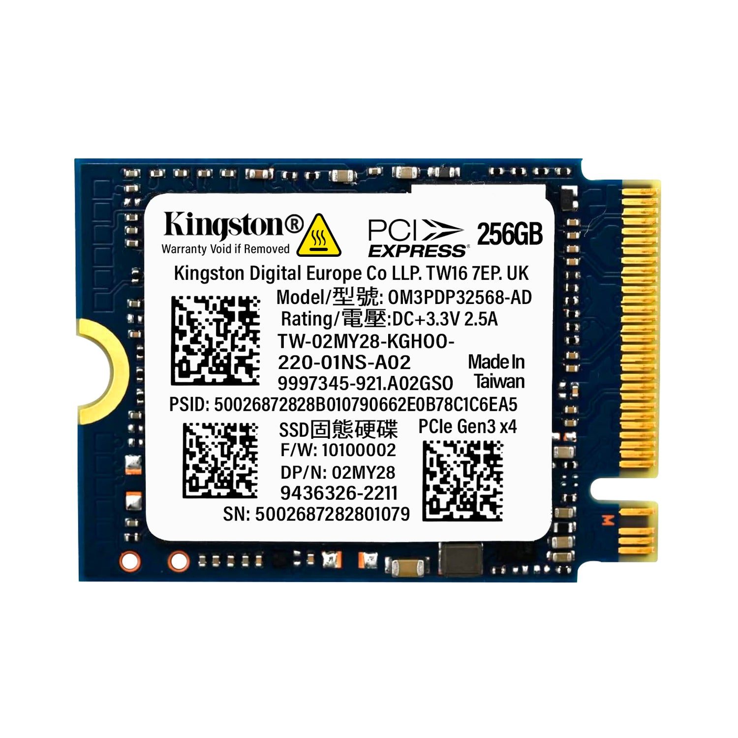 Disco Solido SSD Interno Kingston 256GB M.2 2230 PCIe 3 NVMe 2400MB/s 0M3PDP3256B-AD