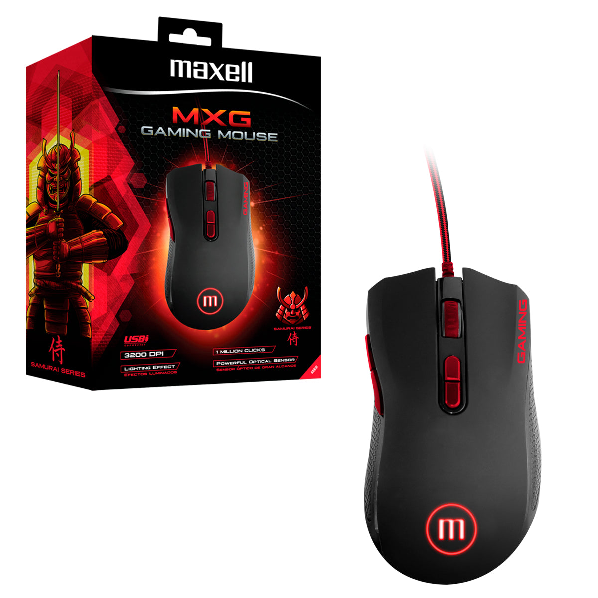 Mouse Gaming USB Optico Maxell CA-MOWR-MXG Cable 2m Sensor Ajustable 3200dpi Compatible Windows-Mac