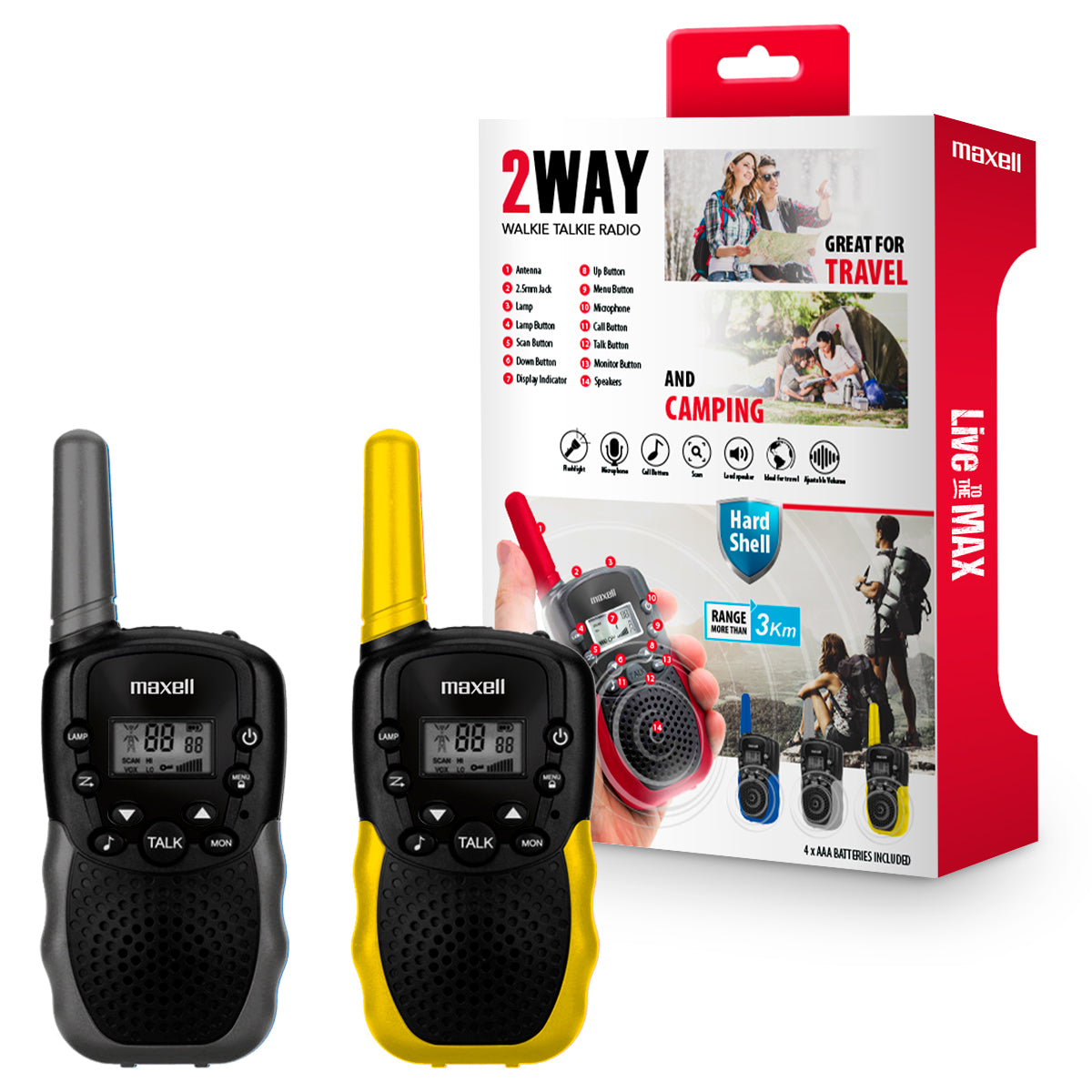 Radio Transmisor Walkie Talkie Pack 2 Maxell Bandas De Frecuencia 400-470MHz Rango 3km Versatil