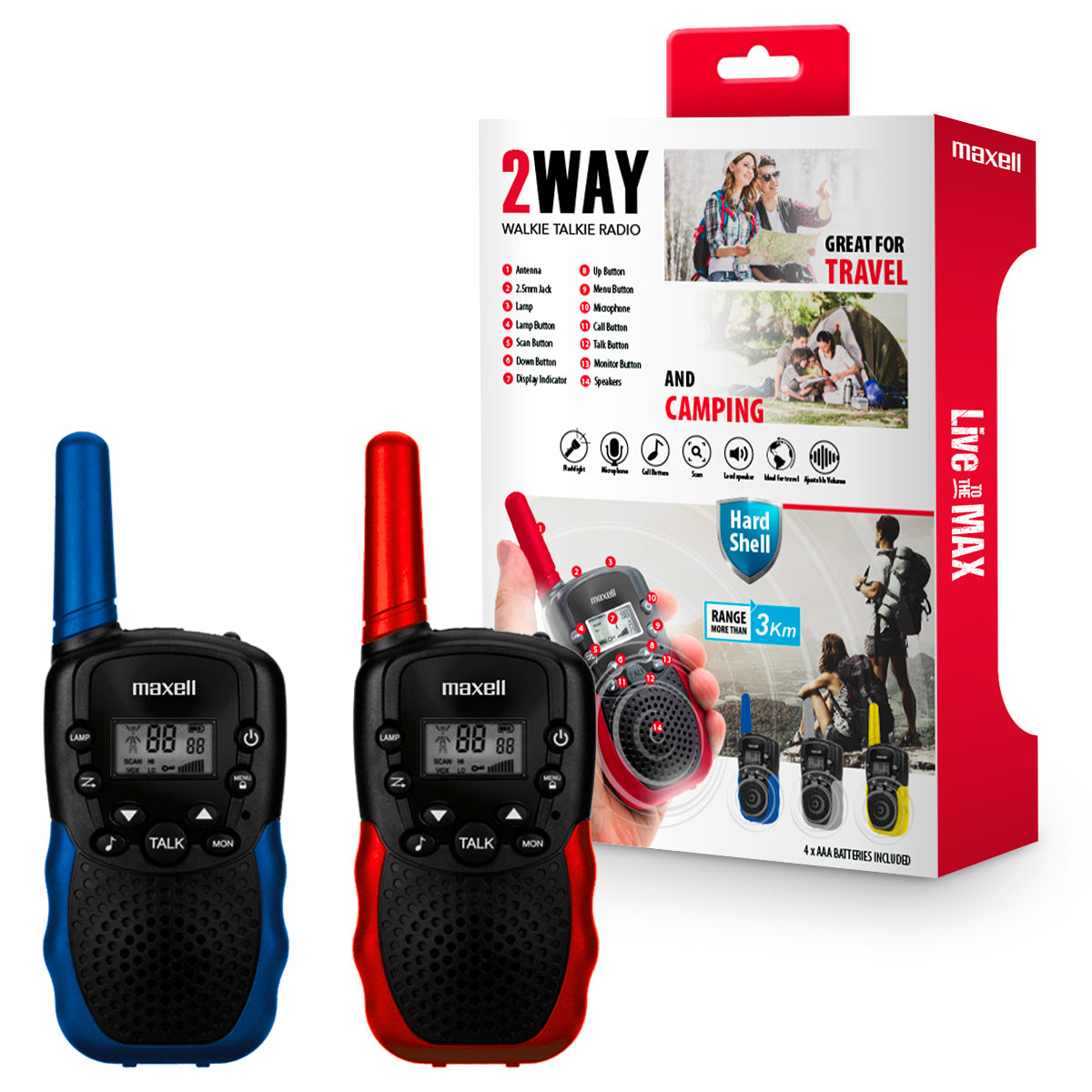 Radio Transmisor Walkie Talkie Pack 2 Maxell Bandas De Frecuencia 400-470MHz Rango 3km Versatil