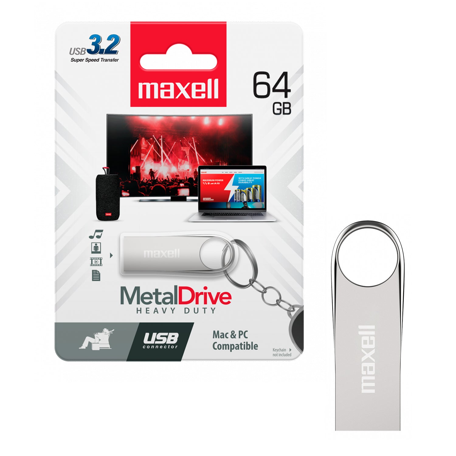 Pendrive USB 3.2 64GB Maxell Metal Drive Rapida Transferencia Compatible MAC Windows Uso General