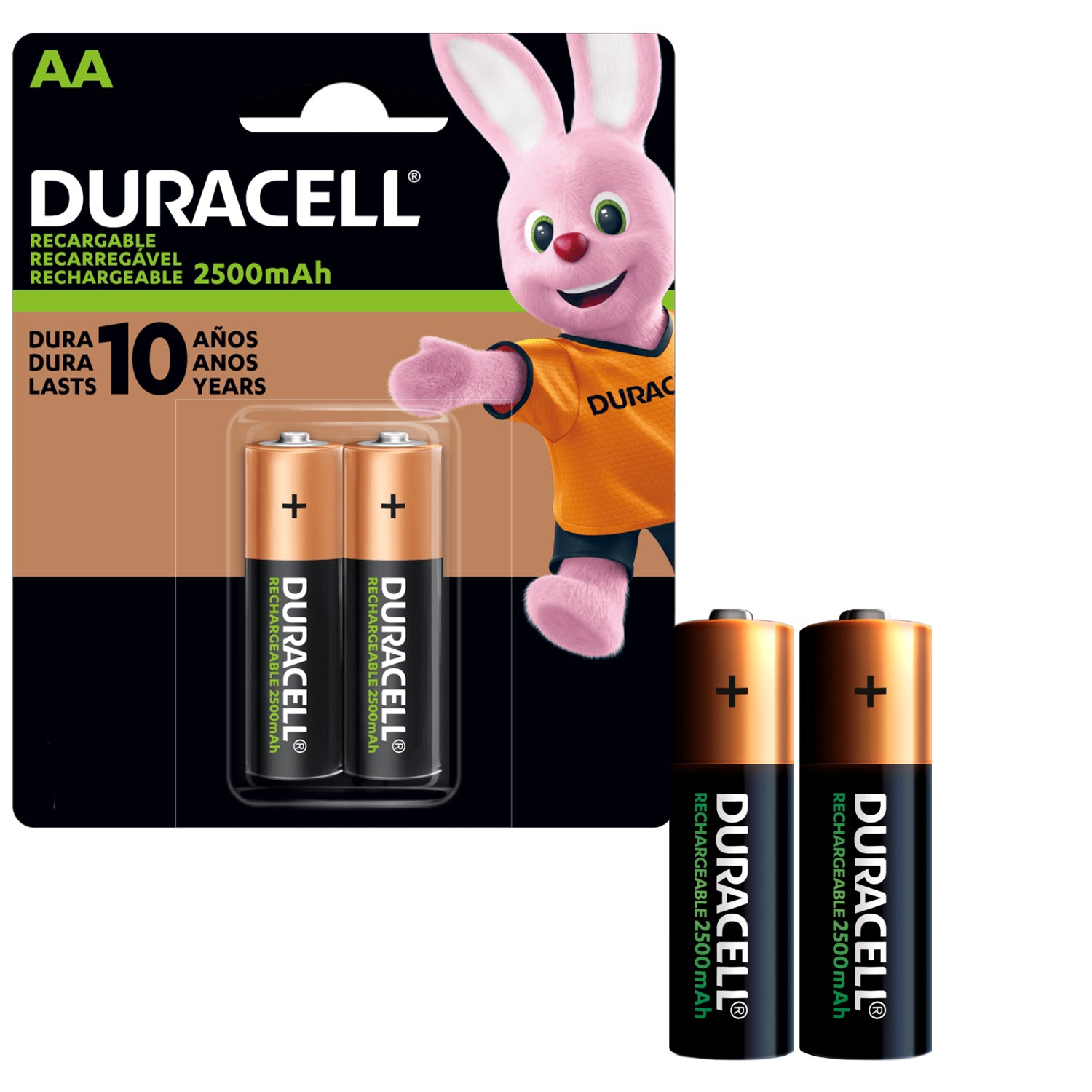 Pilas Recargable AA HR6 x2 1.2V Cilindrica Duracell Capacidad 2500mAh Dura Mas Mucho Mas