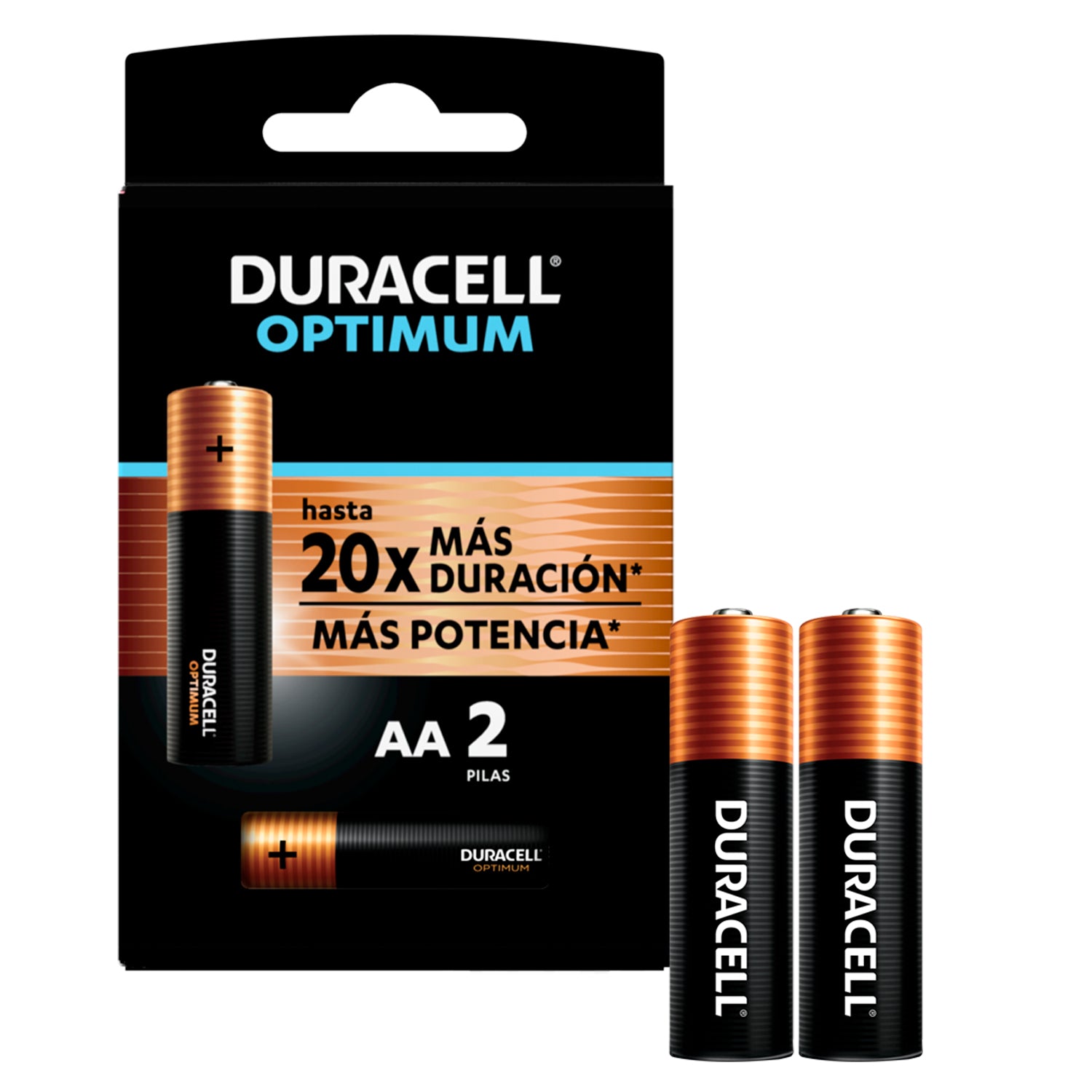 Pilas AA LR6 x2 1.5V Alcalina Duracell Optimum Maxima Durabilidad Potencia Rinde Hasta 20 Veces Mas