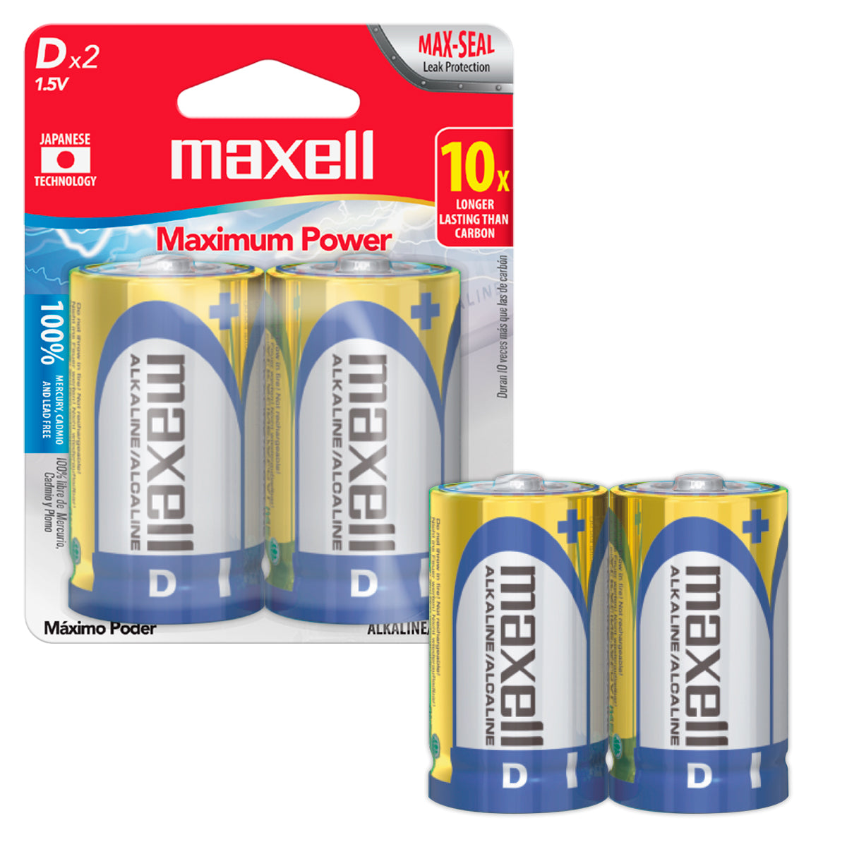 Pilas D LR20 x2 1.5V Alcalina Cilindrica Maxell Maxima Durabilidad y Potencia Tecnologia Max-Seal