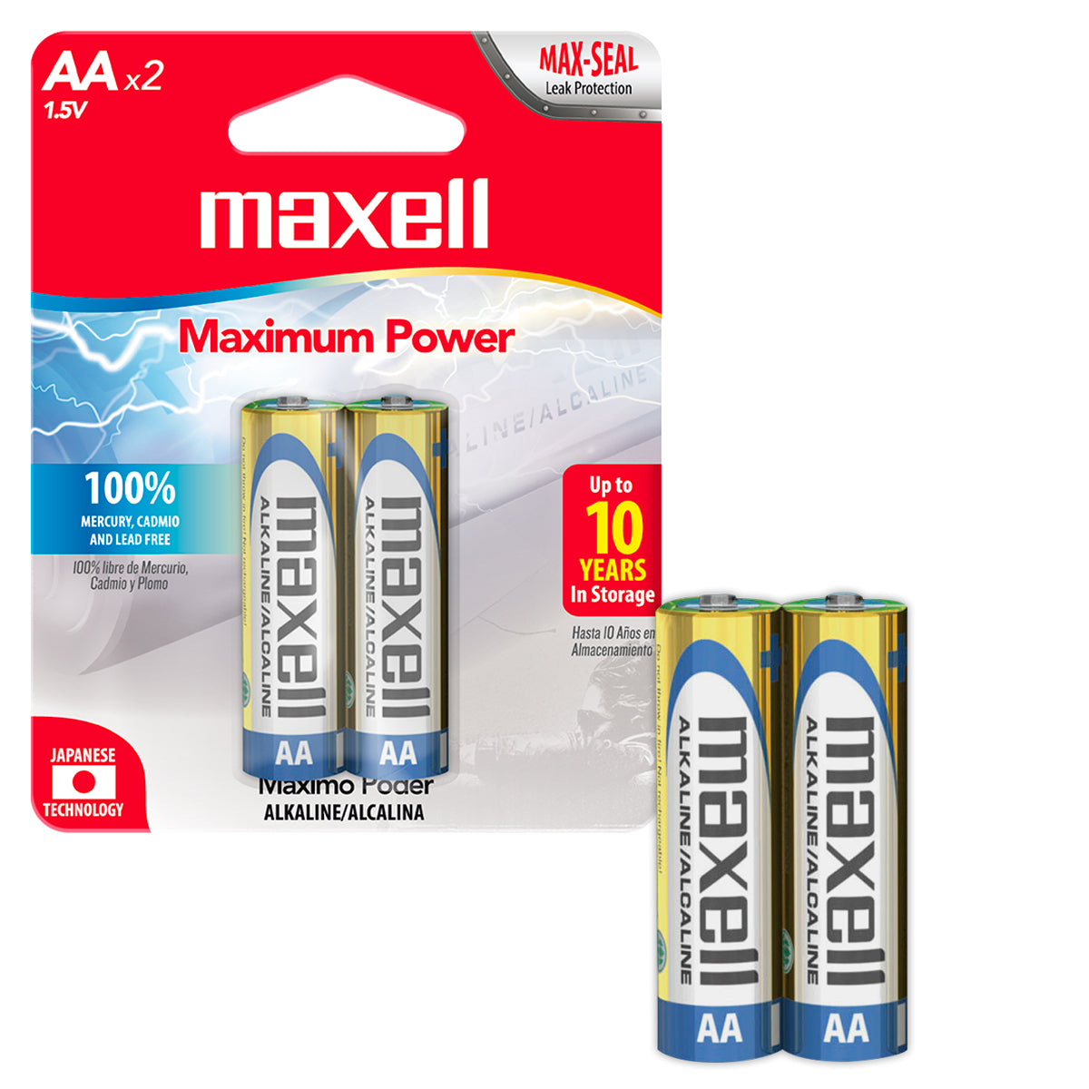 Pilas AA LR6 x2 1.5V Alcalina Cilindrica Maxell Maxima Durabilidad y Potencia Tecnologia Max-Seal