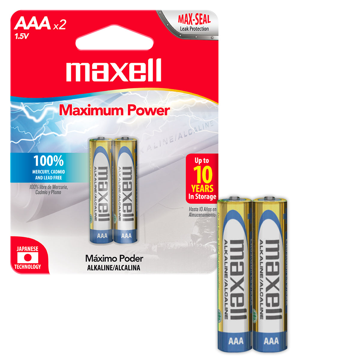 Pilas AAA LR03 x2 1.5V Alcalina Cilindrica Maxell Maxima Durabilidad y Potencia Tecnologia Max-Seal