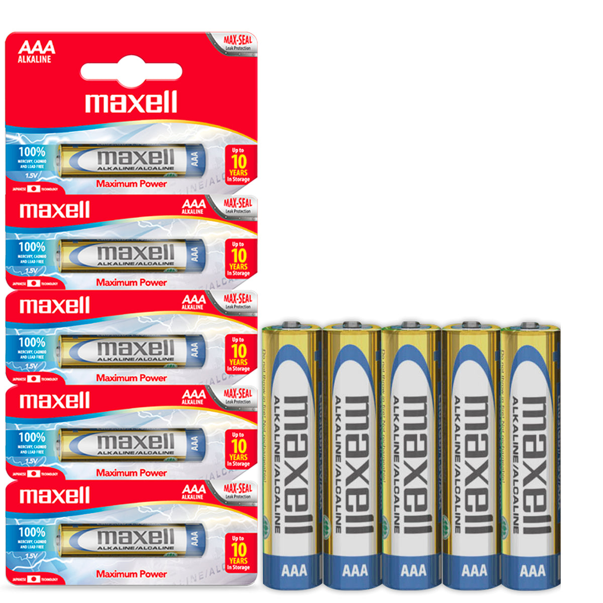 Pilas AAA LR03 x5 1.5V Alcalina Cilindrica Maxell Maxima Durabilidad y Potencia Tecnologia Max-Seal