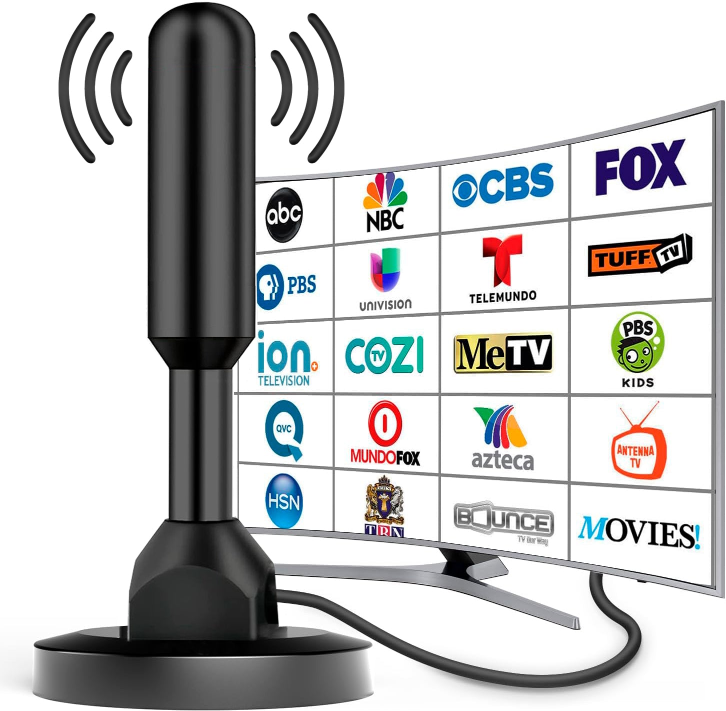 Antena HD de Tv Digital Abierta TVD 360º Recepcion Coaxial Base Magnetica Uso Interior/Exterior IP65