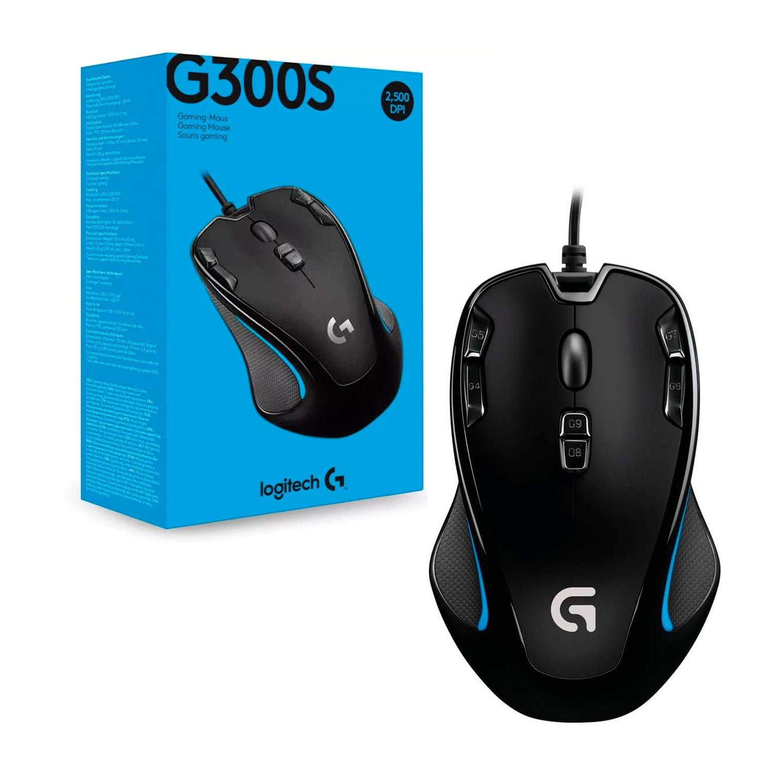 Mouse Gamer USB Logitech G300S Iluminacion Programable Sensor 200-2500dpi Velocidad 1ms 9 Botones