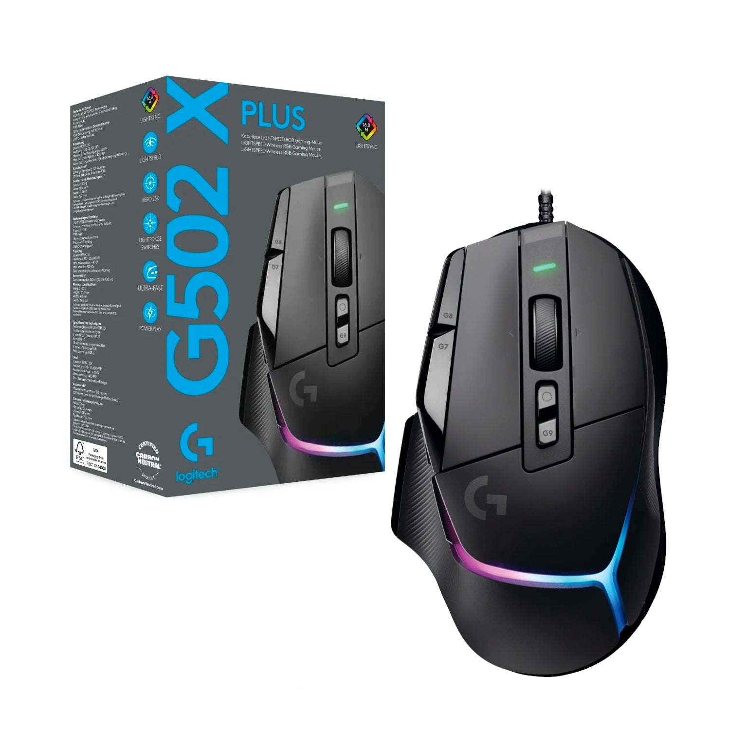 Mouse Gamer Inalambrico Logitech G502 X Plus Lightspeed Lightsync Hero 2 100-25600dpi 13 Botones