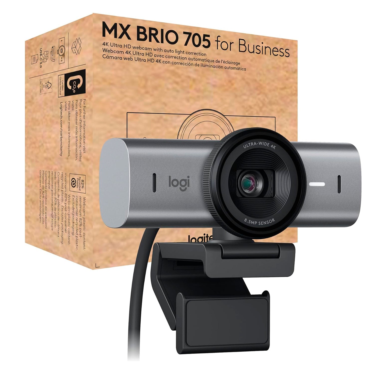 Camara Webcam Logitech MX Brio 705 Empresarial 4K 8,5MP 60fps USB-C Autoencuadre Enfoque Automatico