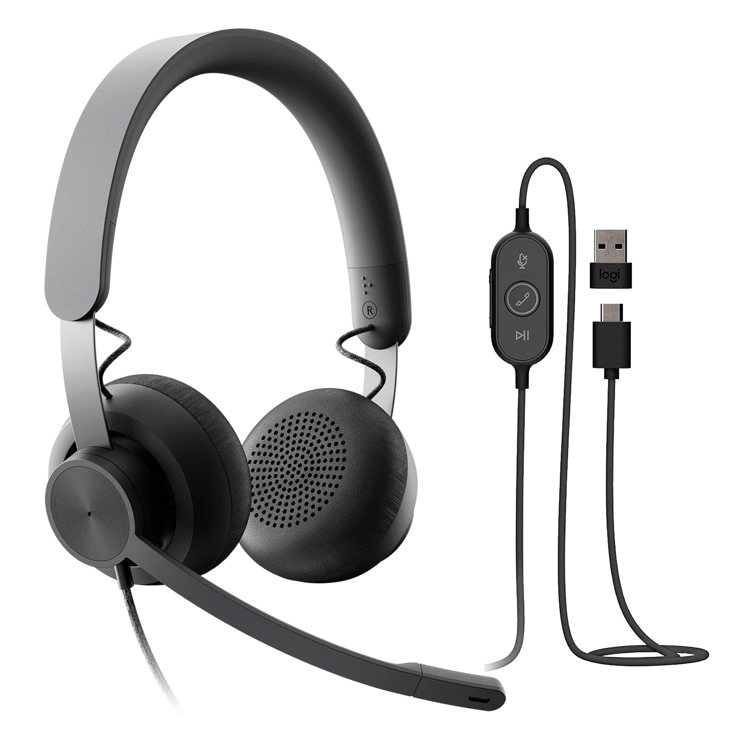 Audifonos Logitech Zone Wired On-ear USB-C con adaptador USB-A Microfono Aislamiento de Ruido