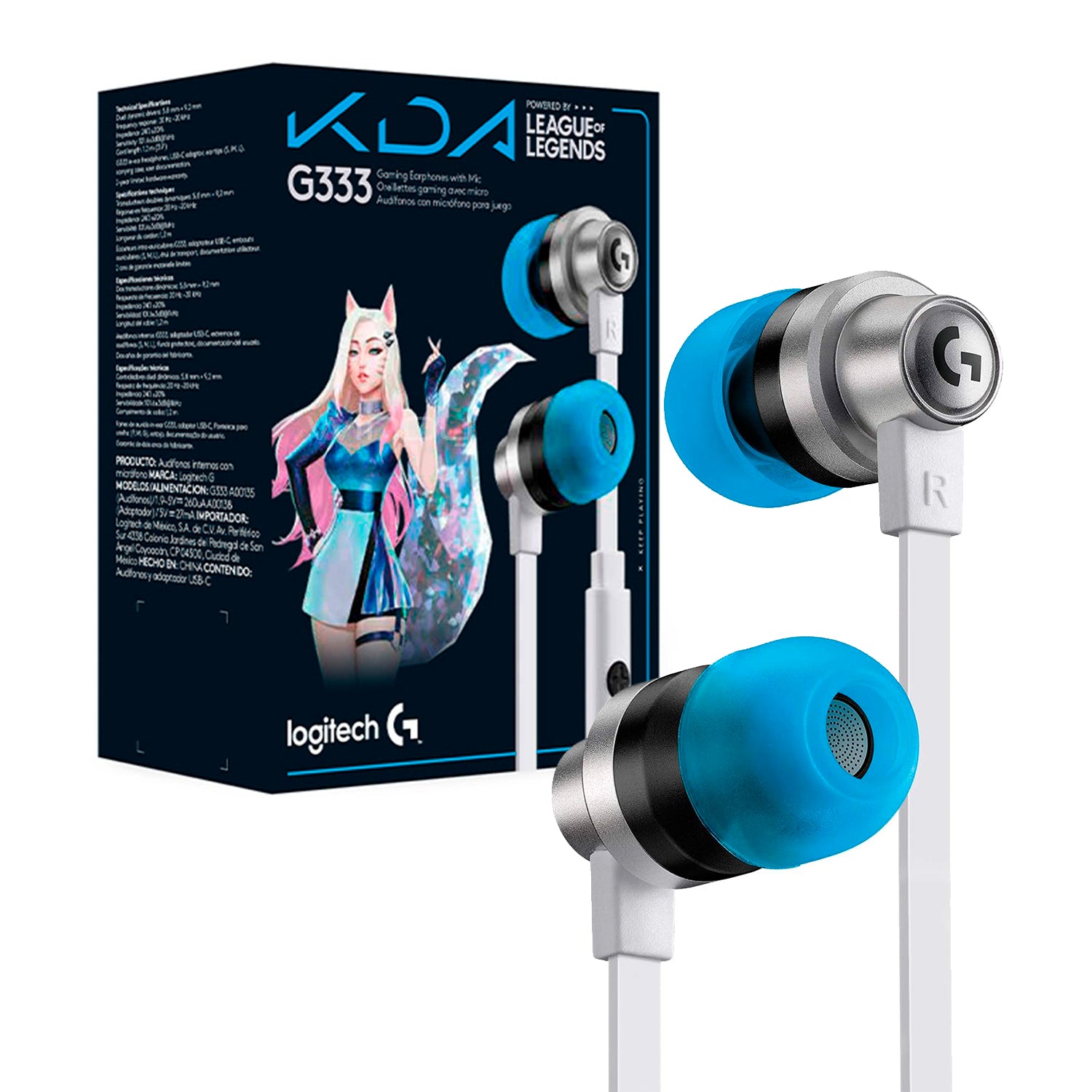 Audifono Gamer Logitech G333 KDA In-Ear Jack 3,5mm o USB-C Transductores Dinamicos Microfono ECM