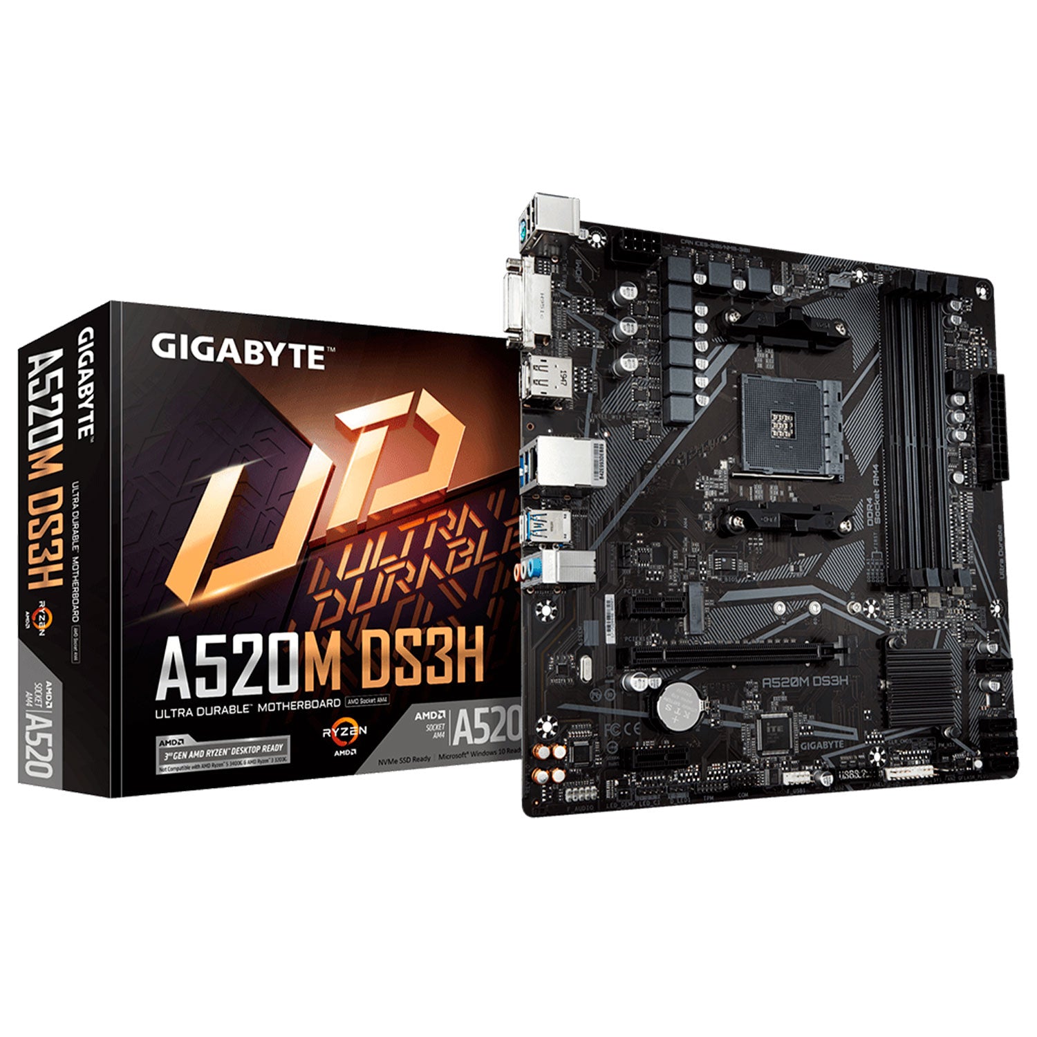 Placa Madre Gigabyte A520M DS3H ATX AM4 Ryzen DDR4 HDMI DVI-D PCIe 3.0 M.2 USB3.2 [ A520M-DS3H ]