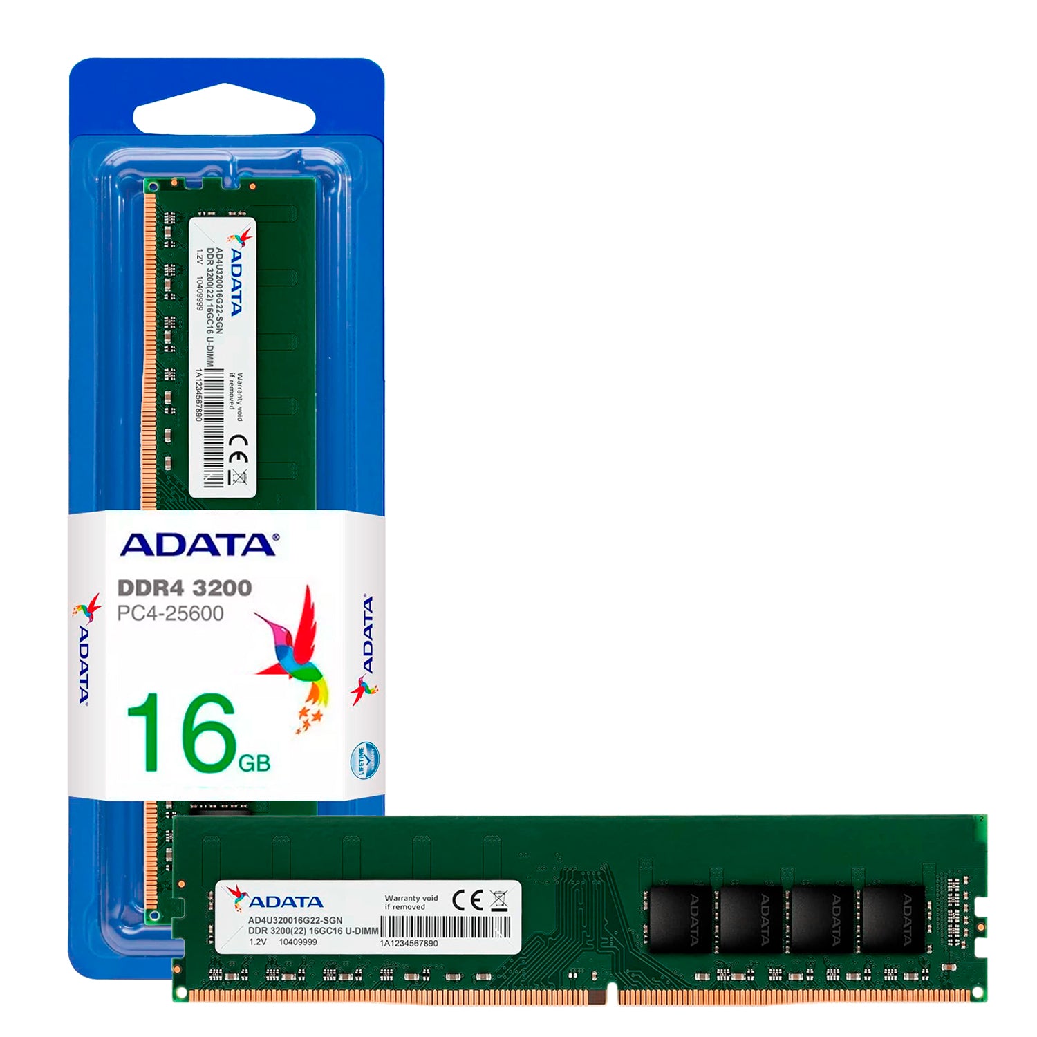 Memoria Ram PC Adata 16GB DDR4-DIMM 3200MHz CL22 1.2V Pin 282 PC4-25600 [ AD4U320016G22-SGN ]