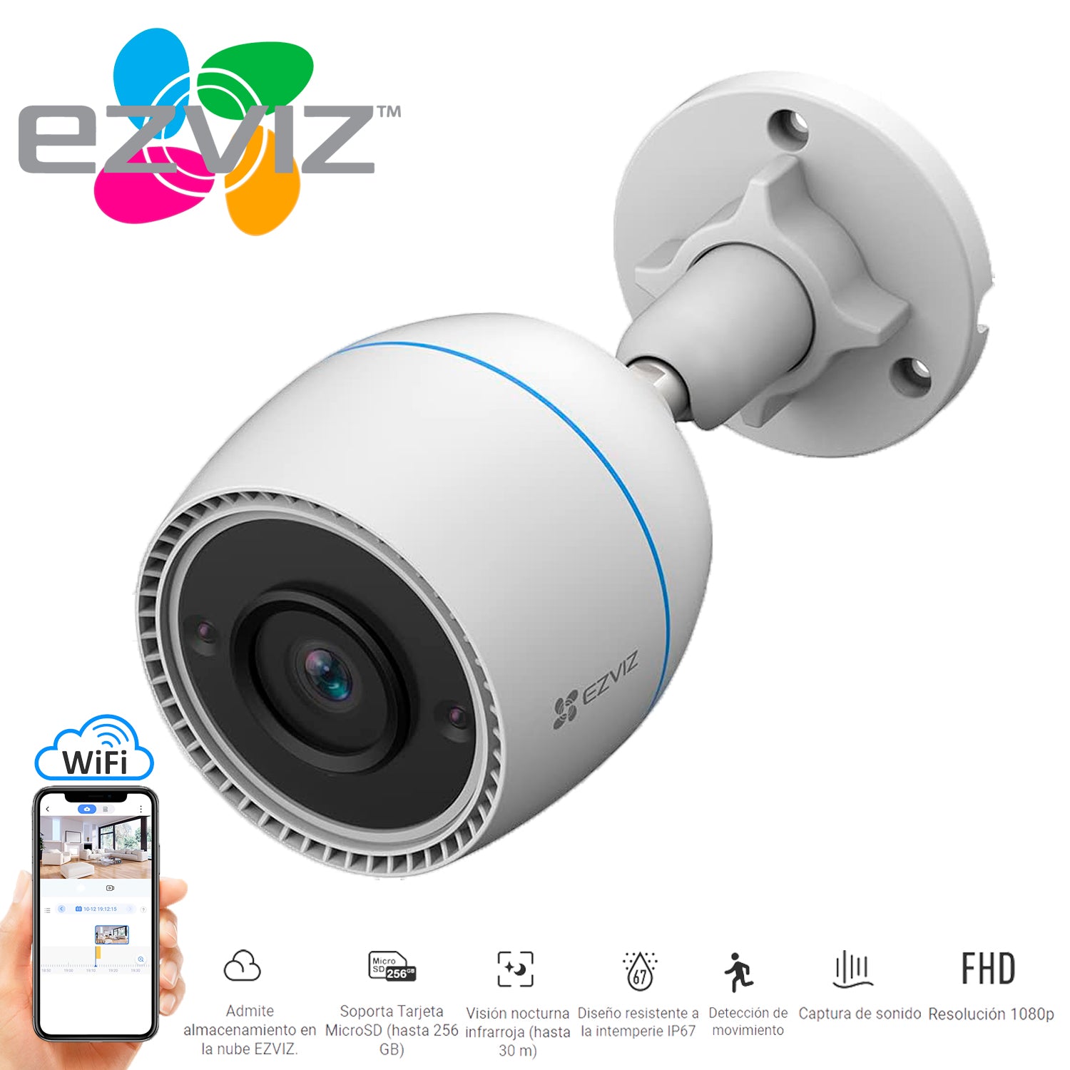 Camara Wifi IP C3TN Ezviz FullHD 2MP Audio Vision nocturna Exterior IP67 Almacenamiento MicroSD-Nube