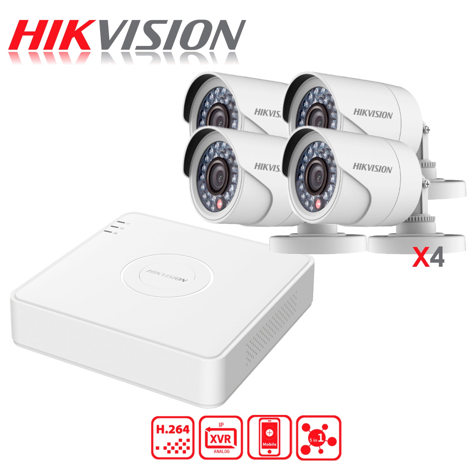 Kit de Camaras de Seguridad + DVR 4 Canales Hikvision Turbo HD  4 Camaras Bala IP66 1 MP