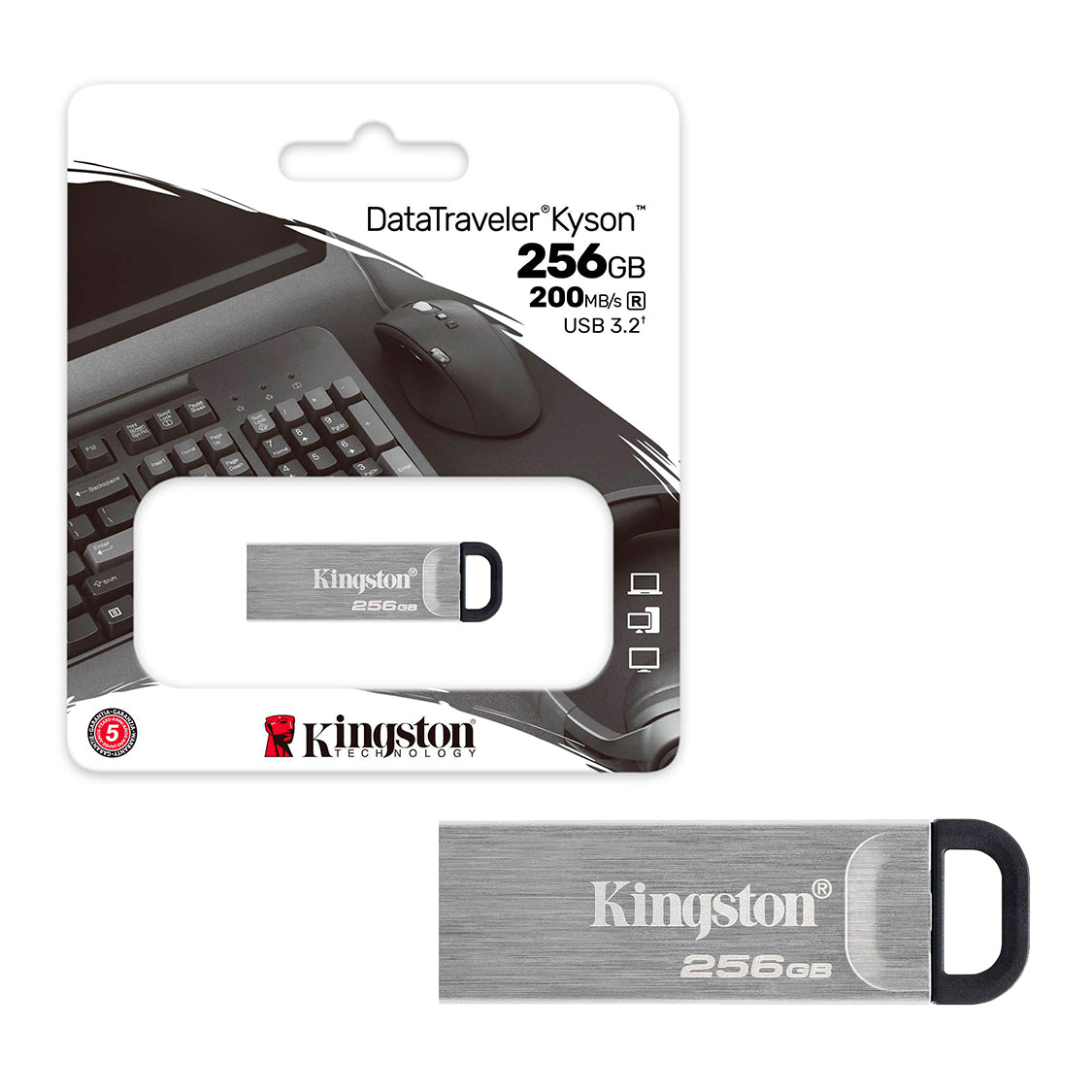 Pendrive Kingston USB 3.2 256GB DataTraveler Kyson Unidad Flash 200MB/s Compatible MAC Windows