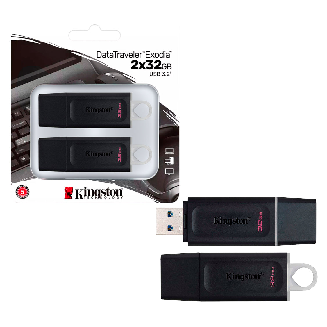 Pack x2 Pendrive USB 3.2 32GB Kingston DataTraveler Rapida Transferencia Compatible MAC Windows