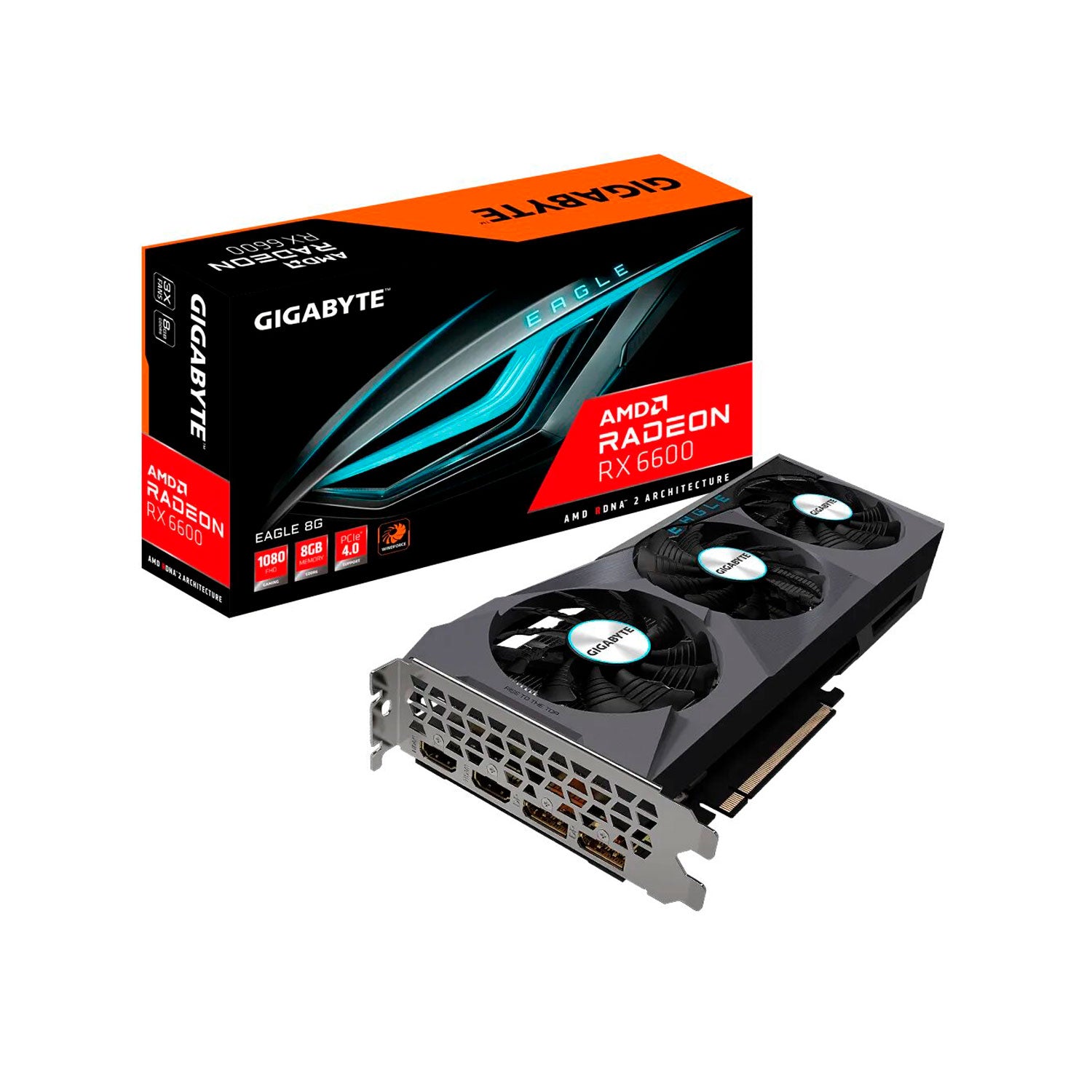 Tarjeta de Video Gigabyte Radeon RX6600 EAGLE 8GB GDDR 1080FHD PCle 4.0 3xFANS [ GV-R66EAGLE-8GD ]