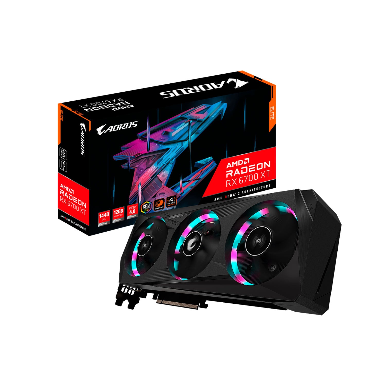 Tarjeta De Video Gigabyte Aorus Radeon RX6700XT Elite 1440QHD 12GB PCle 4.0 [ GV-R67XTAORUS-E-12GD ]