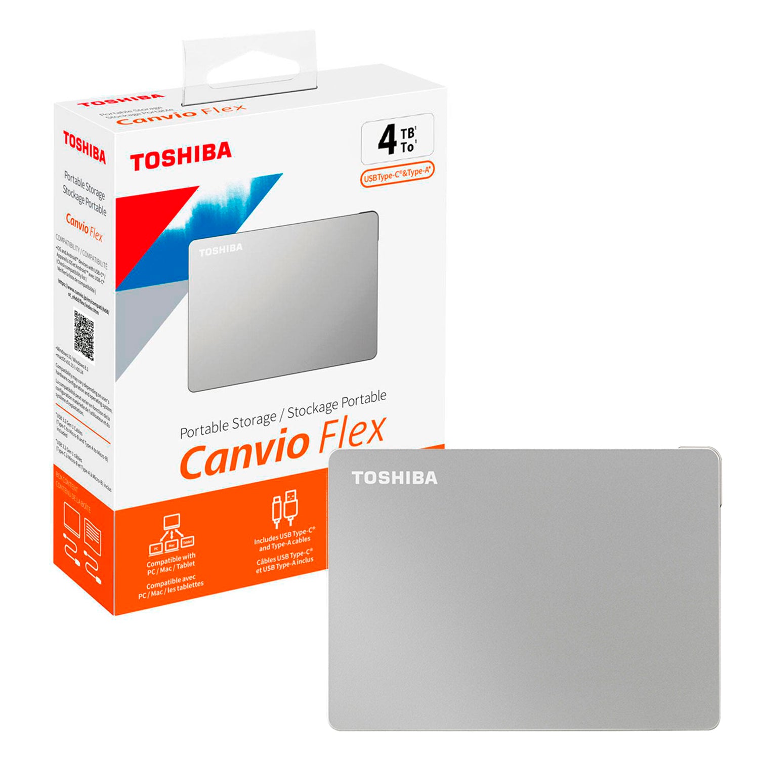 Disco Duro Externo Toshiba 4TB 2.5in Canvio Flex USB 3.2 5000 MB/s 5Gbit/s Compatible Mac Windows