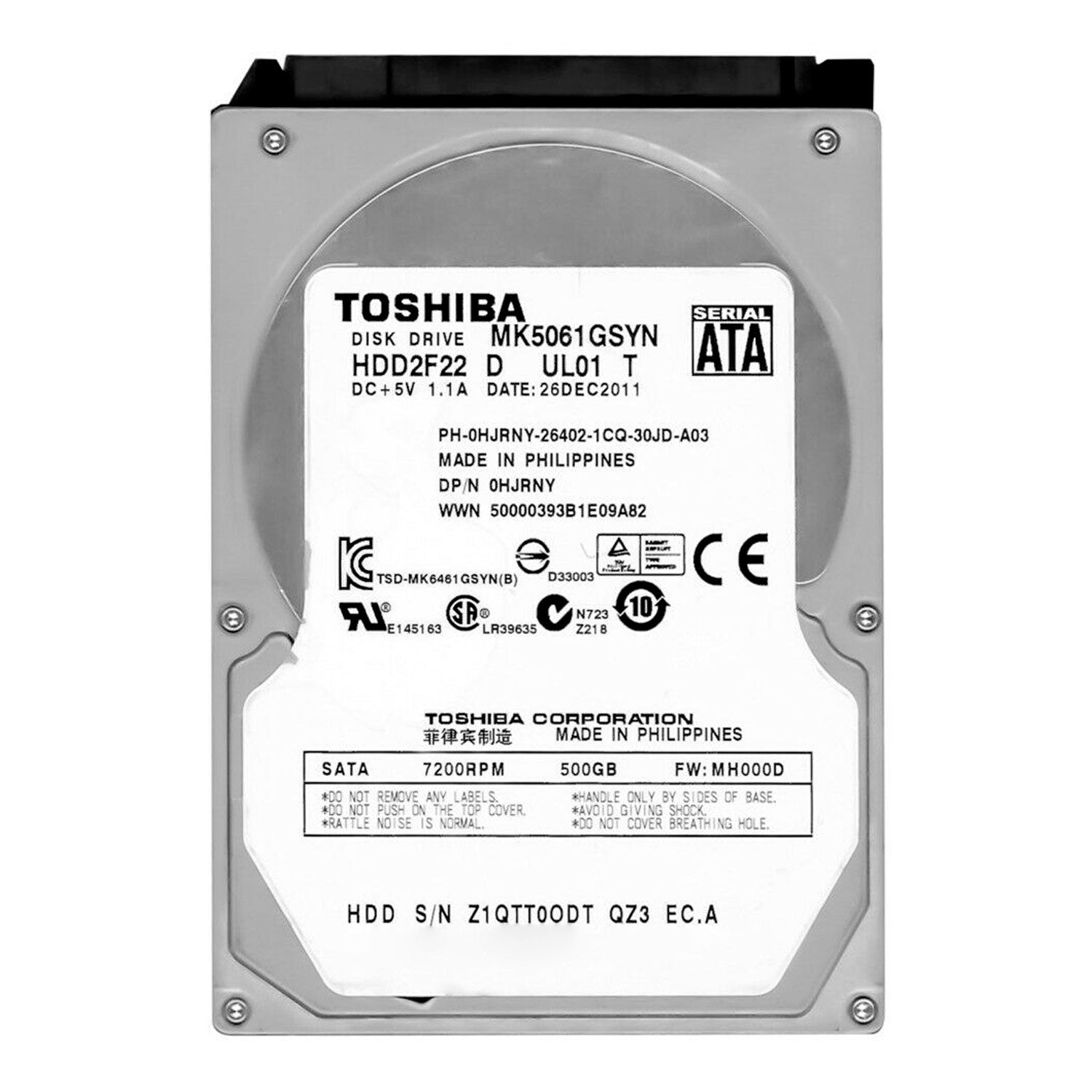 Disco Duro Interno Toshiba 500GB 2.5" HDD SATA 7200RPM [ MK5061GSYN ] Open Box