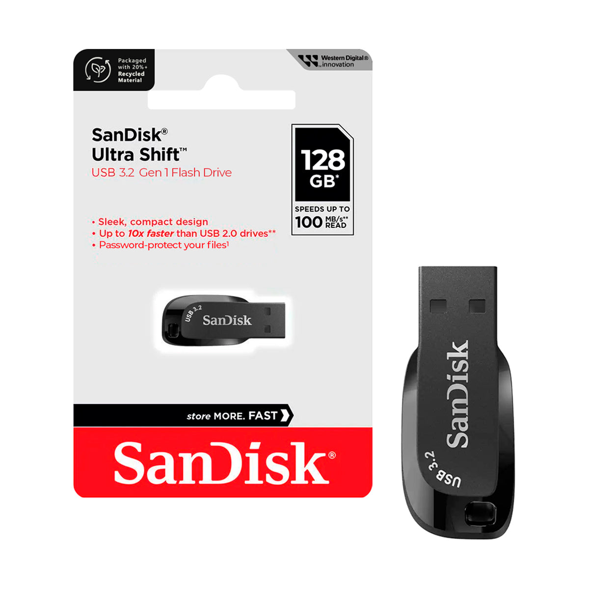 Pendrive SanDisk USB 3.2 128GB Ultra Shift Flash Drive 100MB/s Compatible Mac Windows