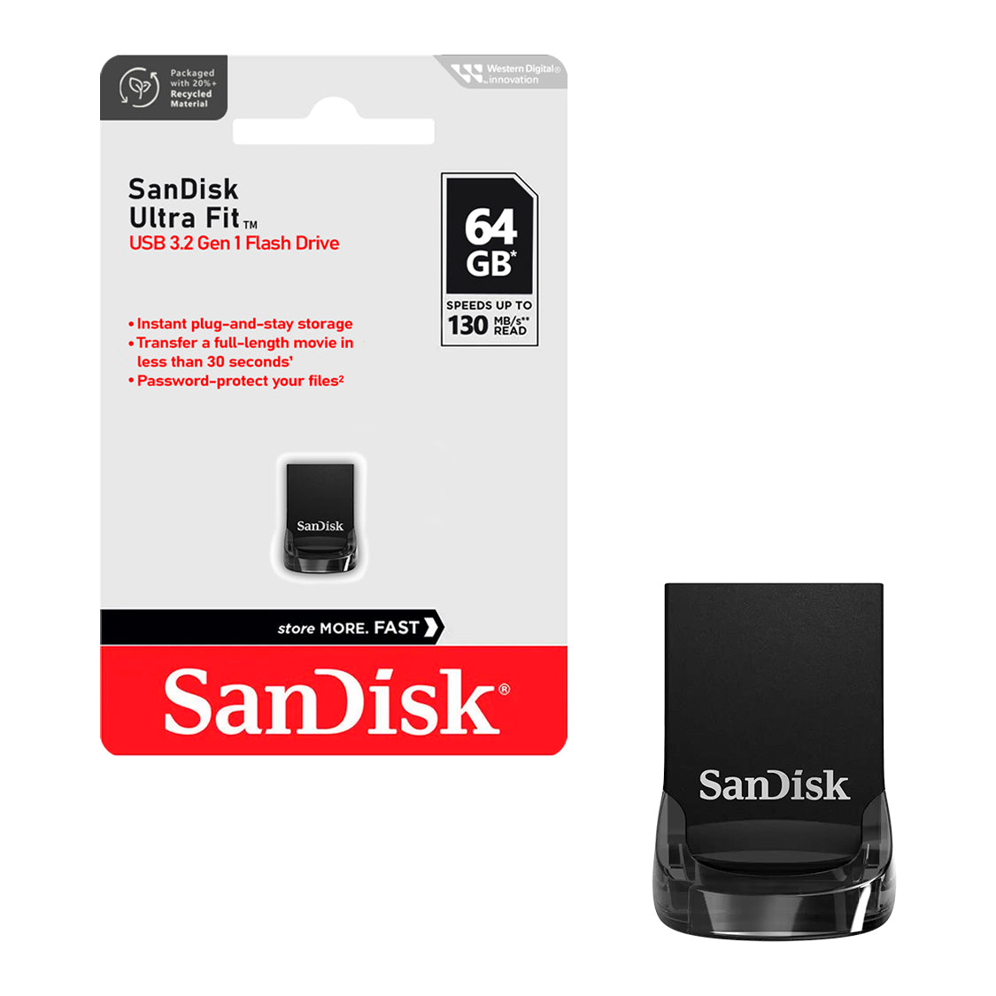 Pendrive SanDisk USB 3.2 64GB Ultra Fit Flash Drive Gen 1 130MB/s Compatible MAC Windows