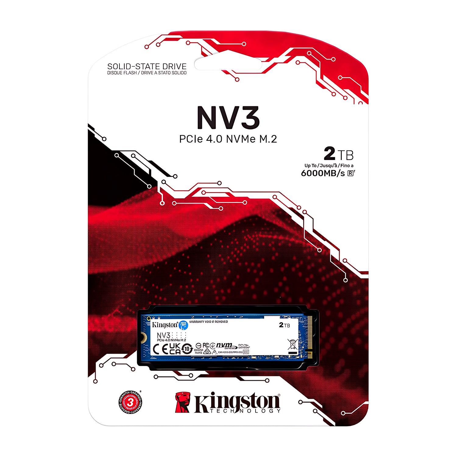 Disco Solido SSD Interno Kingston NV3 2TB M.2 2280 PCIe 4.0 NVMe 6000 MB/s