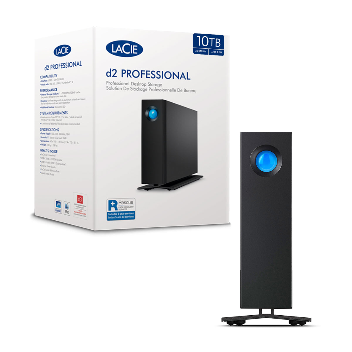 Disco Duro Externo LaCie D2 Professional 10TB USB-C 260MB/s 7200 RPM Rescue