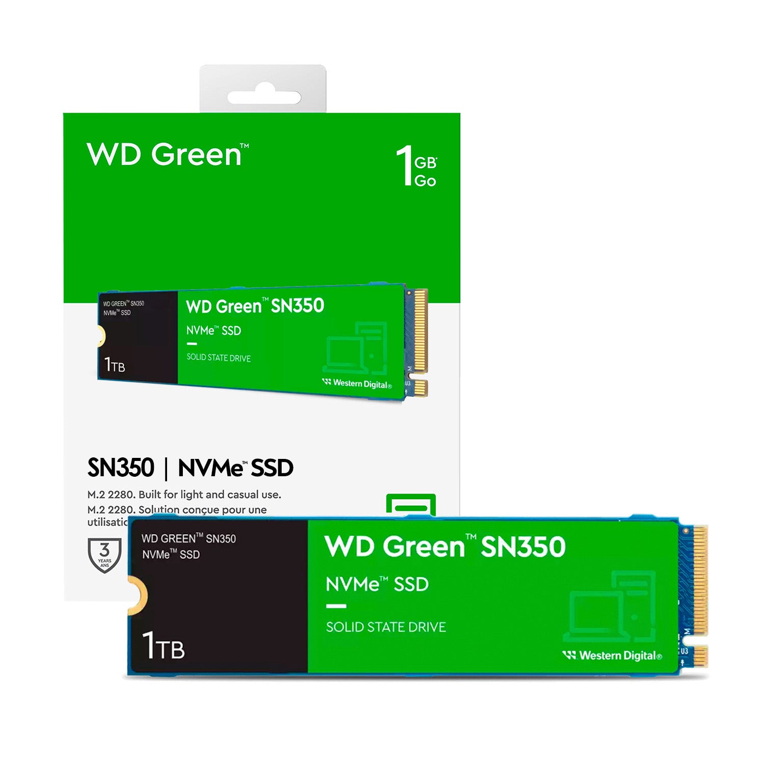 Disco Solido SSD interno WD Green SN350 1TB M.2 2280 PCIe 3.1 NVMe 3200MB/s [ WDS100T2G0C ]